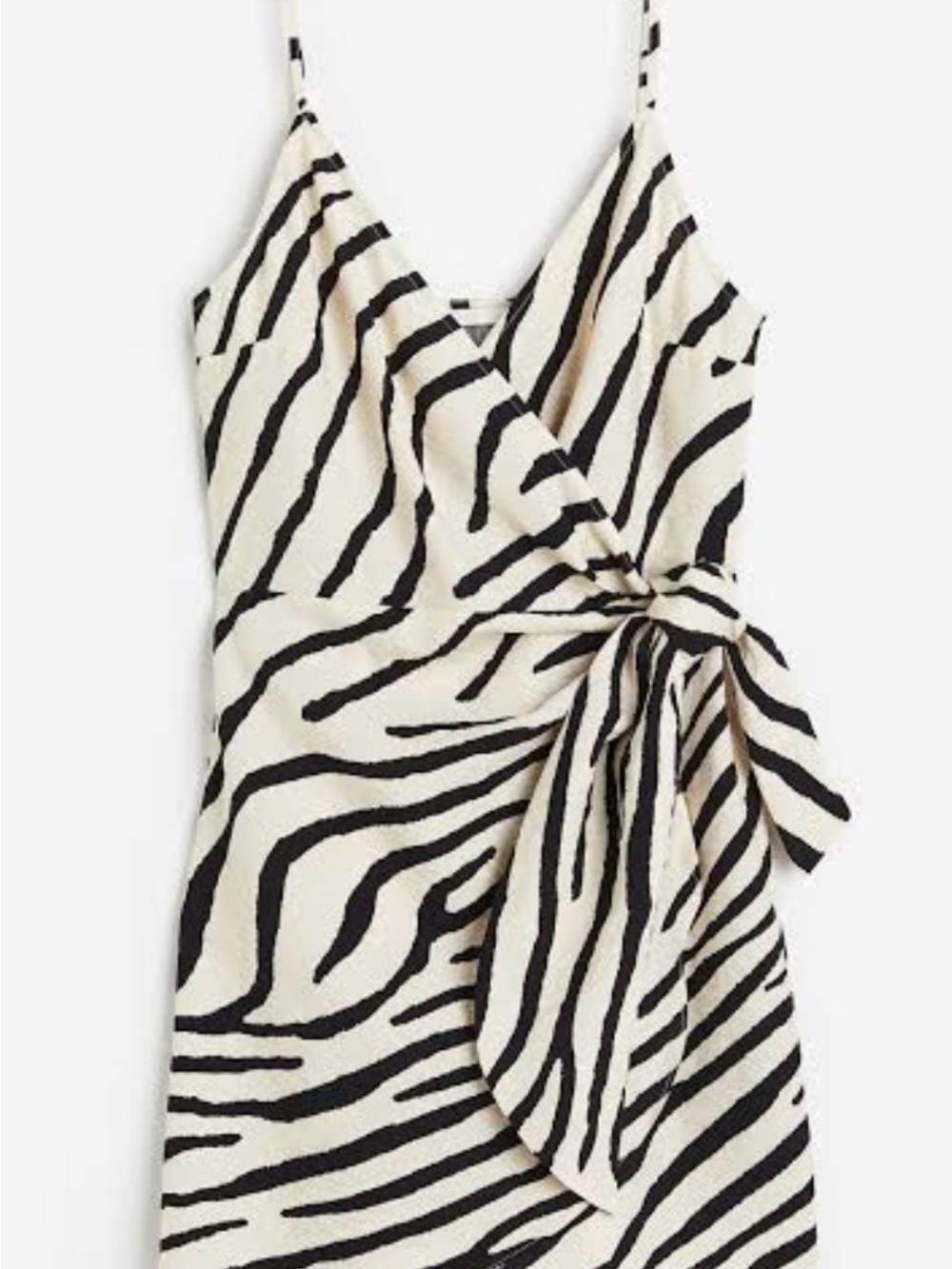 H&M Black & Cream Zebra-Print Wrap Strappy Mini Dress. Side Knot. Size XL